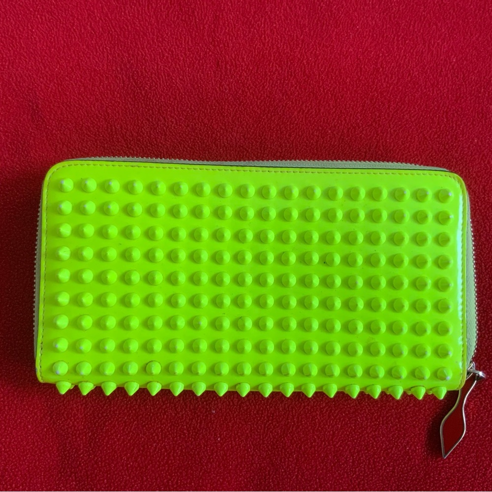 Christian Louboutin Panettone Neon Zip Around Studded Clutch Fashion Wallet